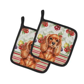 Ruby English Toy Spaniel Vegetables Pair of Pot Holders Pair 7.5x7.5 Quilted Insulated Hot Pads Decorative Kitchen Gift Made in USA