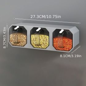 1pc Punch-free Wall-mounted Seasoning Box; Seasoning Jar; Kitchen Seasoning Storage Container; Seasoning Bottle; Spice Box Organizer; Seasoning S (Color: Gray Three Grid)